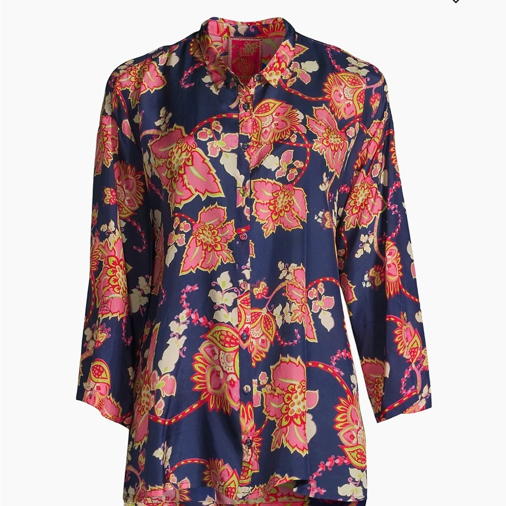 JOHNNY WAS MONTREUX FLORAL SILK SIZE L - Picture 4 of 11
